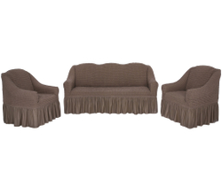 Комплект чехлов на трехместный диван и кресла с оборкой, цвет Кофе с молоком
