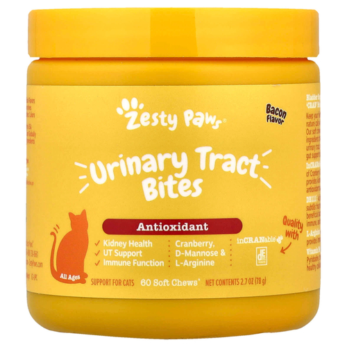 Zesty Paws, Urinary Tract Bites, For Cats, All Ages, Bacon, 60 Soft Chews, 2.7 oz (78 g)