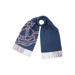 VIVIENNE WESTWOOD ШАРФ ДВУСТОРОННИЙ ИЗ ОВЕЧЬЕЙ ШЕРСТИ СИНИЙ С РОЗОВЫМ