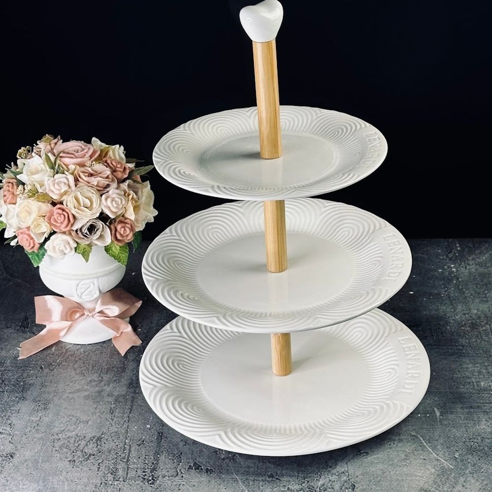 Lenardi 140-077 Трехъярусная этажерка BAMBOOв под.уп.(х12)Фарфор,бамбук