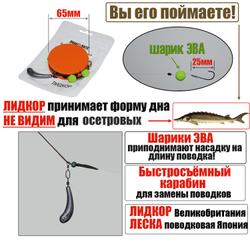 Монтаж Осетровый 25г, Лидкор 75см, 2 поводка 20см/20см