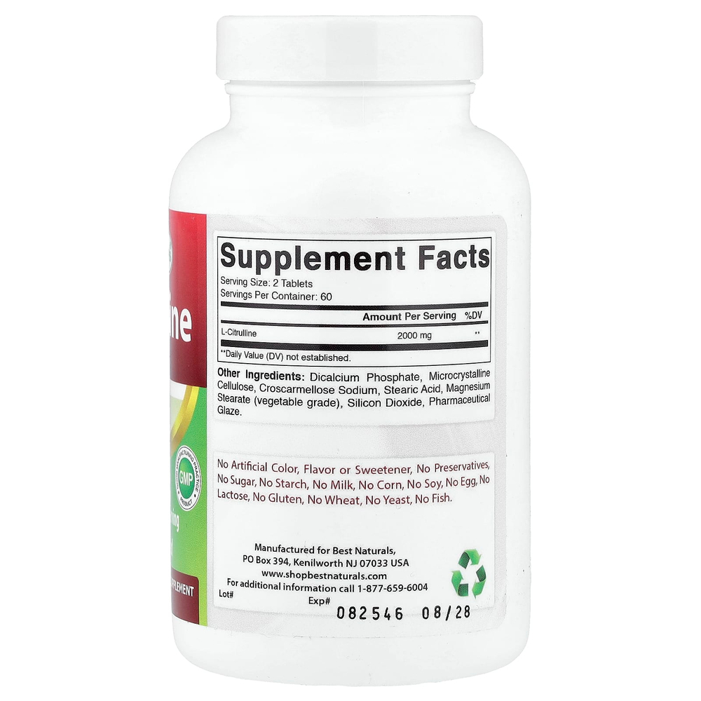 Best Naturals, L-цитруллин, 120 таблеток (1000 мг в каждой таблетке)