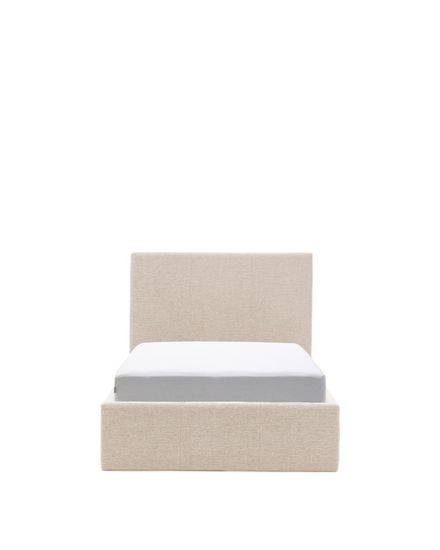 Кровать Nahiri бежевого цвета из шенилла с ящиком для хранения 90 x 200 см