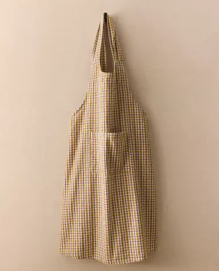 ZARA HOME ХЛОПКОВЫЙ ФАРТУК В КЛЕТКУ, ЖЕЛТО-КОРИЧНЕВЫЙ