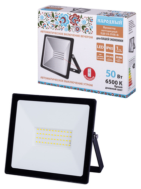 Прожектор светодиодный СДО-04-050Н-Ф (с фотореле) 50 Вт, 6500 К, IP65, черный, Народный TDM SQ0336-0234