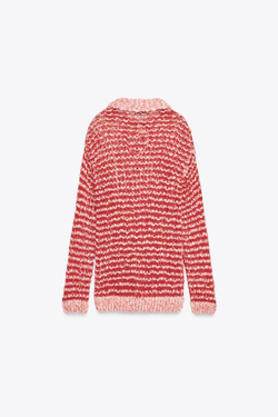 ZARA ТРИКОТАЖНЫЙ СВИТЕР ПОЛО, КРАСНЫЙ