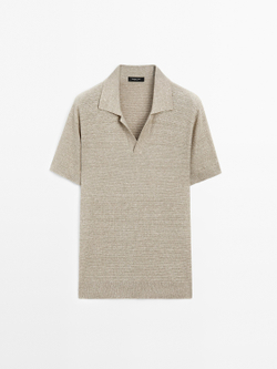 Massimo Dutti Поло из льна и хлопка, каменно-серый