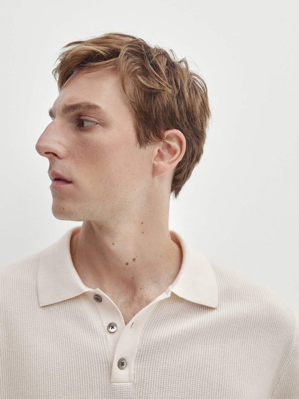 Massimo Dutti Трикотажное поло с короткими рукавами, натуральный, кремовый