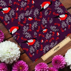 Ткань бифлекс снегири с ветками рябины