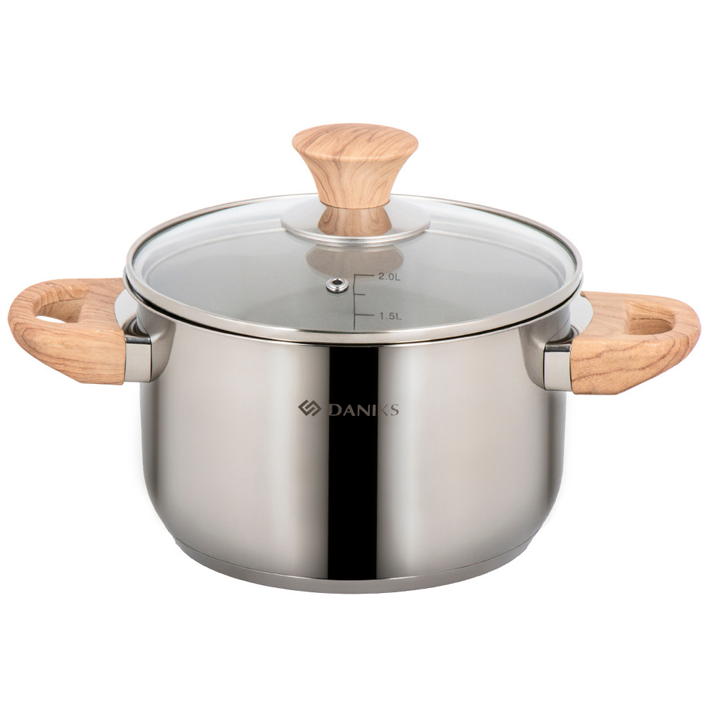 Кастрюля нерж, 2.9 л, с крыш, крыш стекло, Daniks, Осло, GS-01147-18CA, индукц