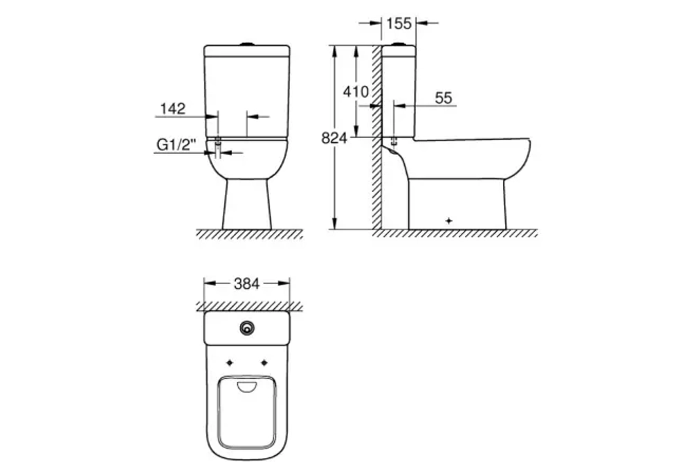 Смывной бачок GROHE Bau Edge Ceramic, наполнение снизу 39861000