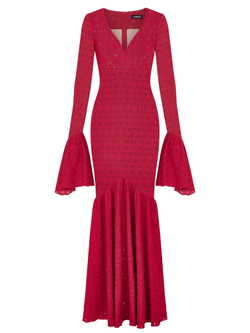 Платье макси трикотажное с воланом