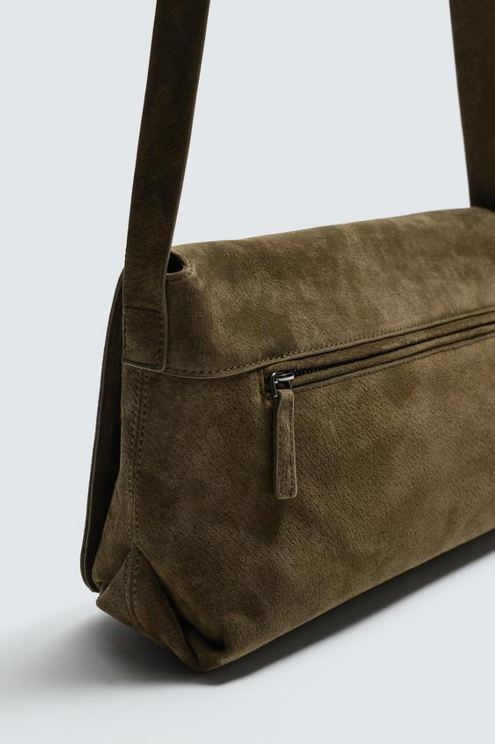 ZARA КОЖАНАЯ СУМКА, ЗЕЛЕНЫЙ ХАКИ
