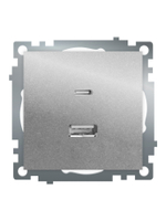 Розетка 2-местная USB + type C (механизм)), STEKKER GLS10-7116-03 , 250B, 3А, max 20W, серия Катрин, серебро 50054