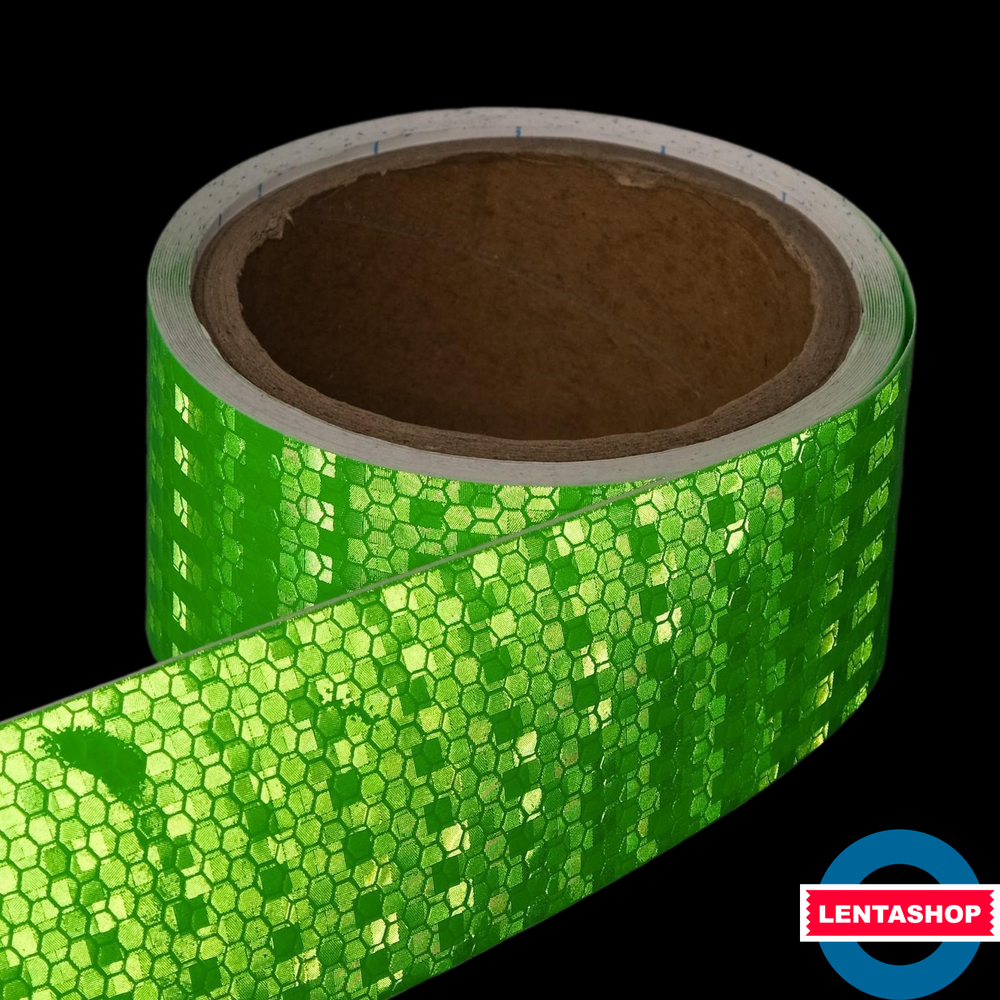 Зелёная светоотражающая лента самоклеящаяся 5 см х 5 метров