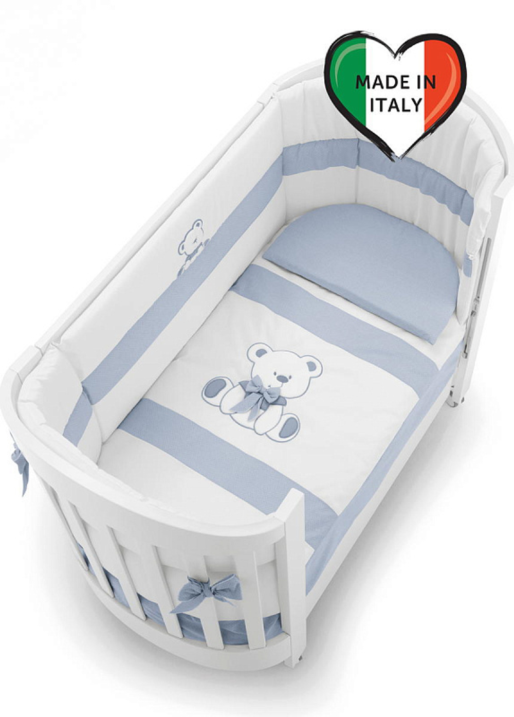 Комплект в овальную кроватку Erbesi Tato Ovale 3 предмета белый/голубой