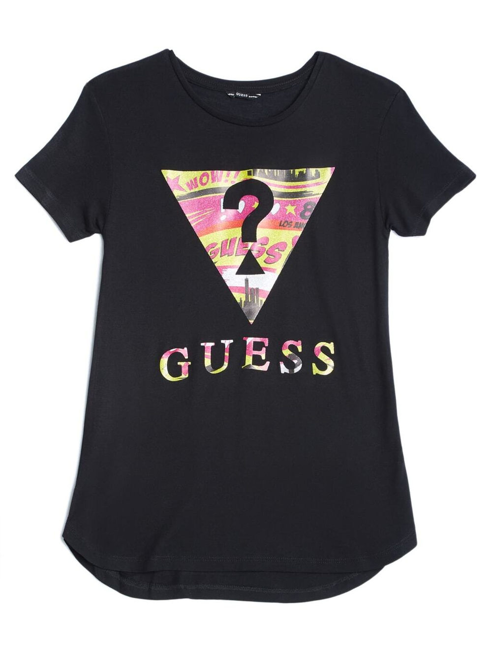 Футболка GUESS Черный/Термопринт: яркий блестящий логотип, надпись GUESS Девочка