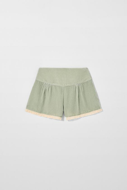 ZARA X KATE MOSS ШОРТЫ БАРХАТНЫЕ С КРУЖЕВОМ, СВЕТЛО-ЗЕЛЕНЫЙ