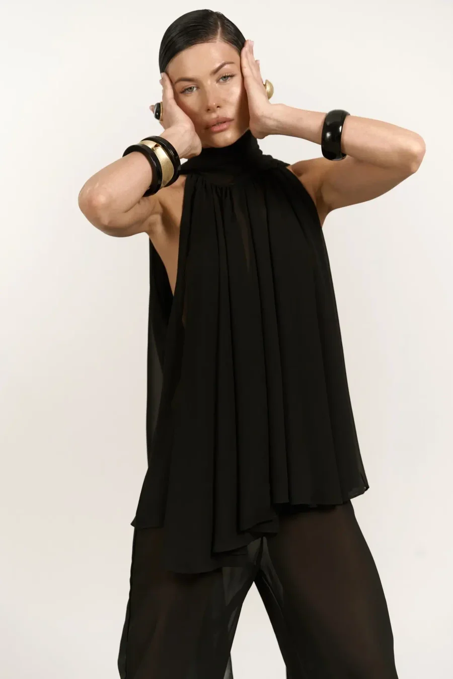 Топ из шифона, черный