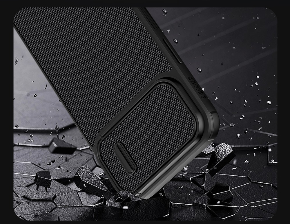 Чехол от Nillkin для iPhone 14 Pro, серия Textured Case S (покрытие нейлонового волокна), полуавтоматическая механизм сдвижной шторки