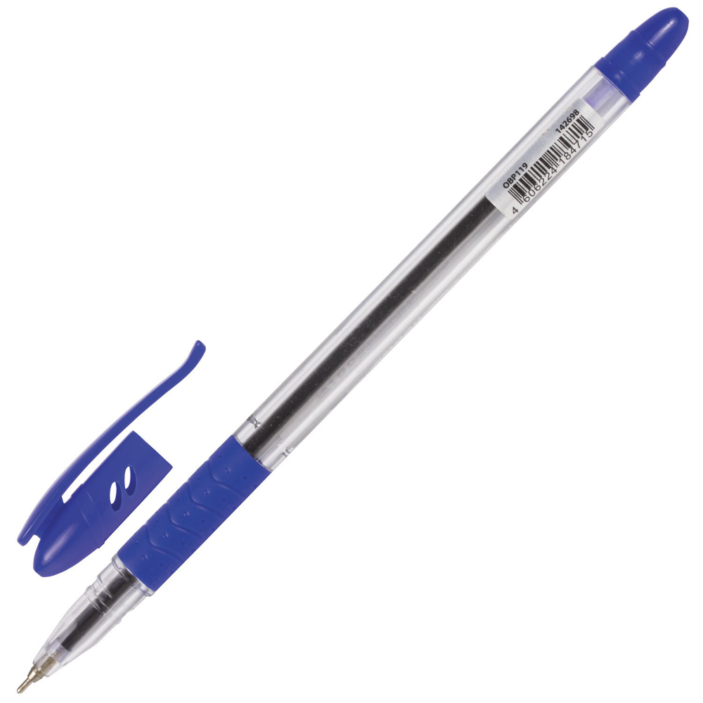 Ручка шариковая масляная с грипом BRAUBERG Glassy, СИНЯЯ, корпус прозрач.,0,7мм,линия 0,35мм, 142698