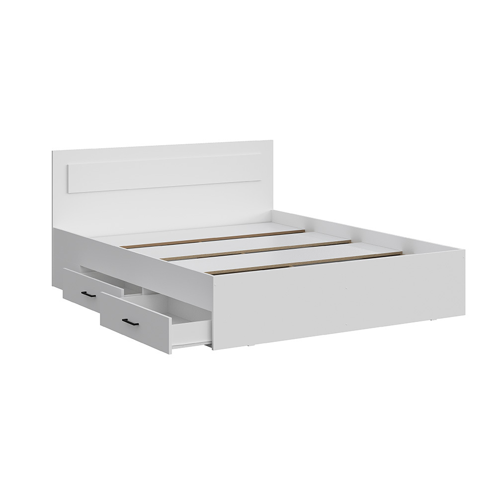 Кровать двойная с ящиками Бали, Белый шагрень