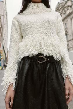 ZARA ЮБКА МИДИ С ИСКУССТВЕННЫМ КОЖАНЫМ ПОЯСОМ, ЧЕРНЫЙ