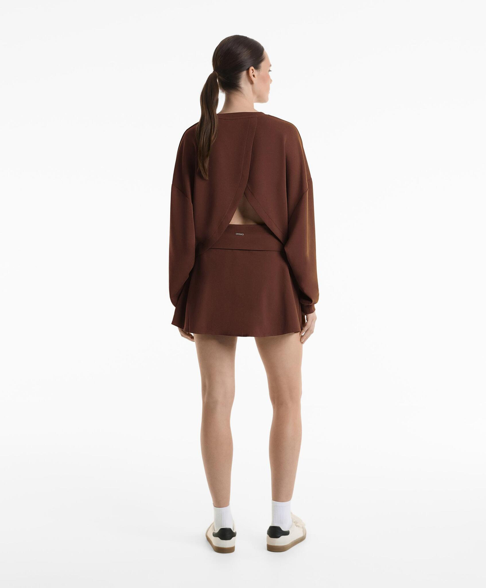 Oysho Толстовка укороченная с перекрещивающейся спинкой и модалом, шоколадный