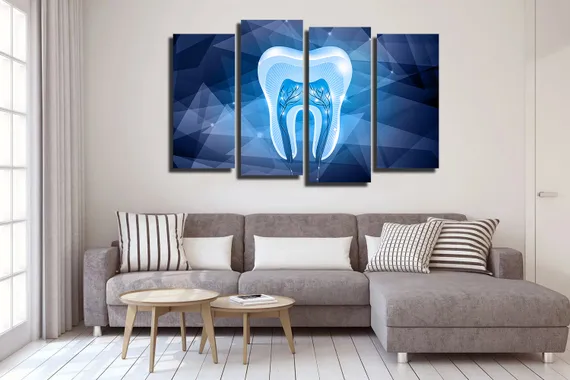 Модульная картина "Зуб на синем фоне"