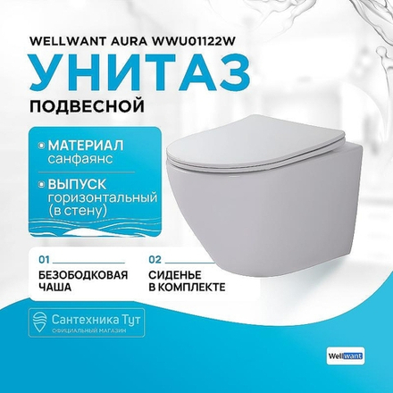 Унитаз подвесной WellWant Aura WWU01122W с сиденьем Микролифт