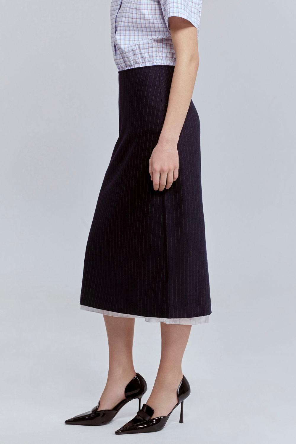 Юбка в полоску из шерсти с контрастной подкладкой