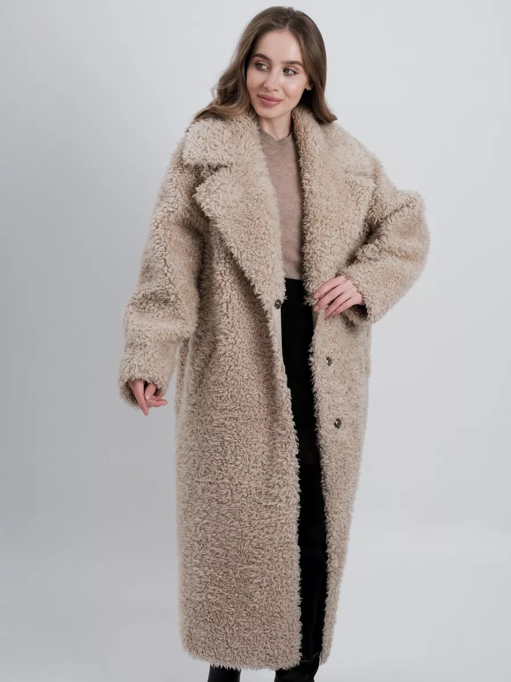 Шуба чебурашка длинная из овечьей шерсти, SilverFox (арт.S1072rm09bz)