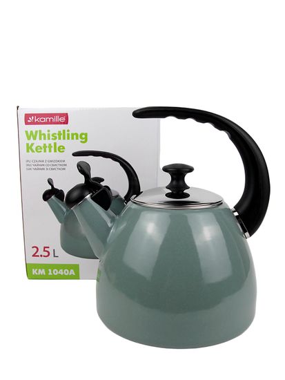 Чайник 2,5 л. эмалированный со свистком Kamille KM 1040A с черной бакелитовой ручкой