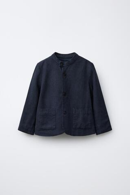 ZARA ЛЬНЯНОЙ КОСТЮМНЫЙ БЛЕЙЗЕР, МОРСКОЙ СИНИЙ
