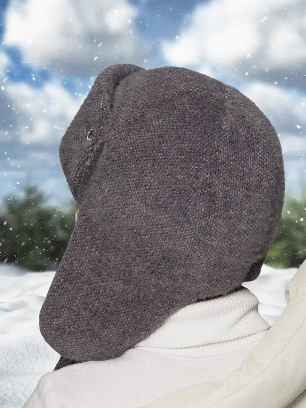 Шапка ушанка зимняя вязаная на флисе