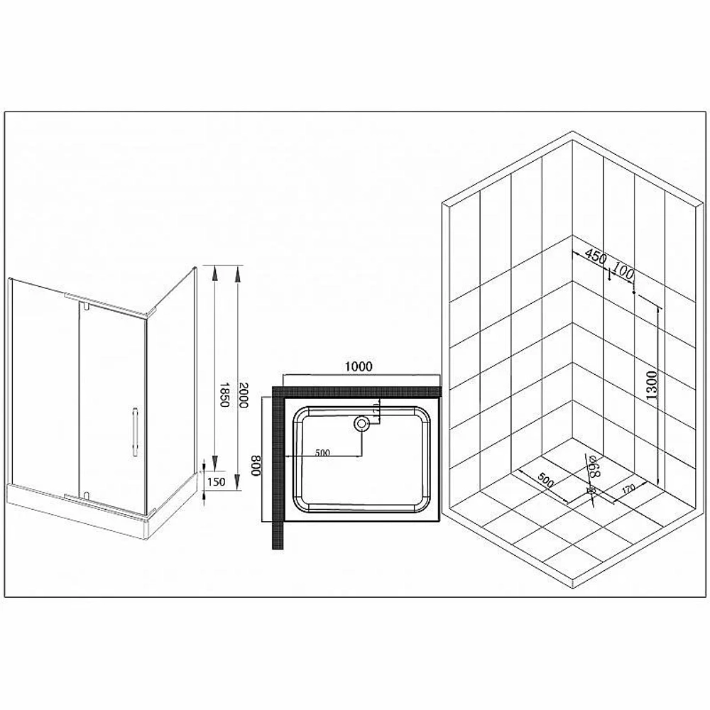 Душевой уголок Esbano ESR-8190 ESUGR8190 100х80 стекло прозрачное/профиль хром