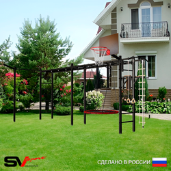 Уличная шведская стенка Sv Sport рукоход х 2 с комплектом турник прямой У52433К (Турник/Брусья/Гнездо 80см/Щит баскет/Кронш бокс/Канат/кольца/лестница)