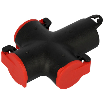 Колодка ЭРА KB-3e-R-IP44 с заземлением 3 розетки 16A IP44 красная