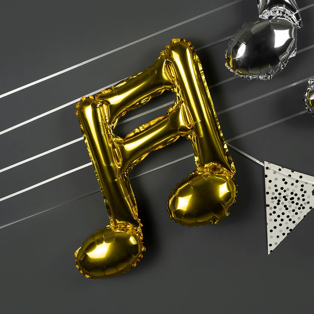 Шар с клапаном (16''/41 см) Мини-фигура, Нота двойная, Золото, 1 шт.