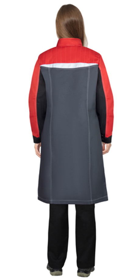 Халат СИРИУС-ФАВОРИТ-МЕГА женский, тёмно-серый с черным и красной отделкой