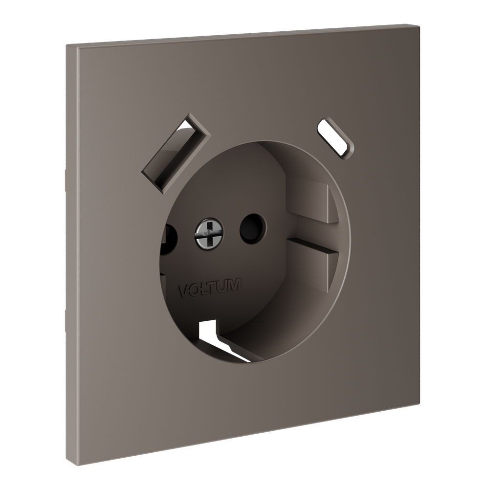 Накладка для розетки с заземлением и защитными шторками, с USB A+C, (капучино) Voltum S70 VLS001014