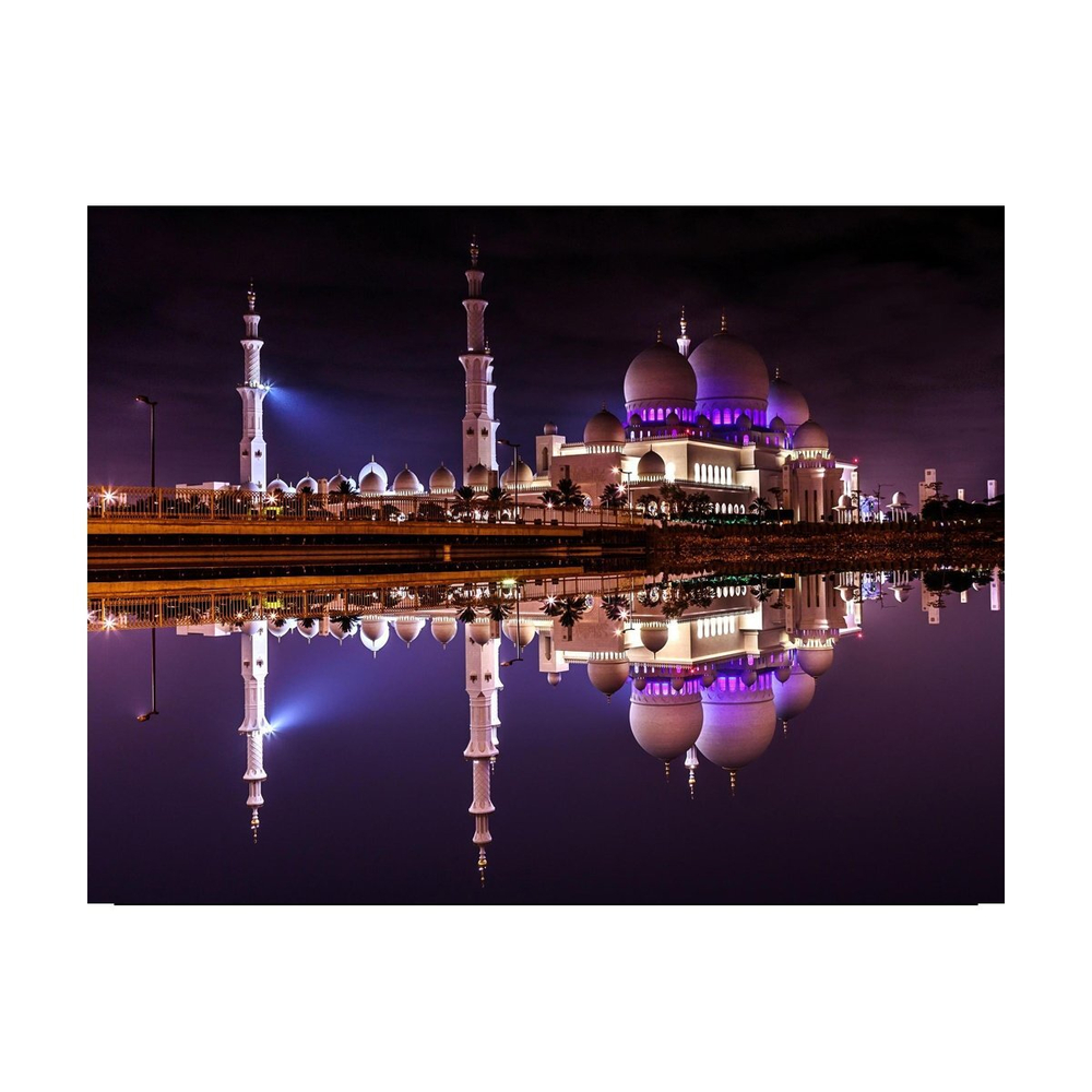 Алмазная мозаика Alingar, на подрамнике, с полным заполнением, (матов.), 20х30 см, 19 цветов, "Белая мечеть Абу-Даби"