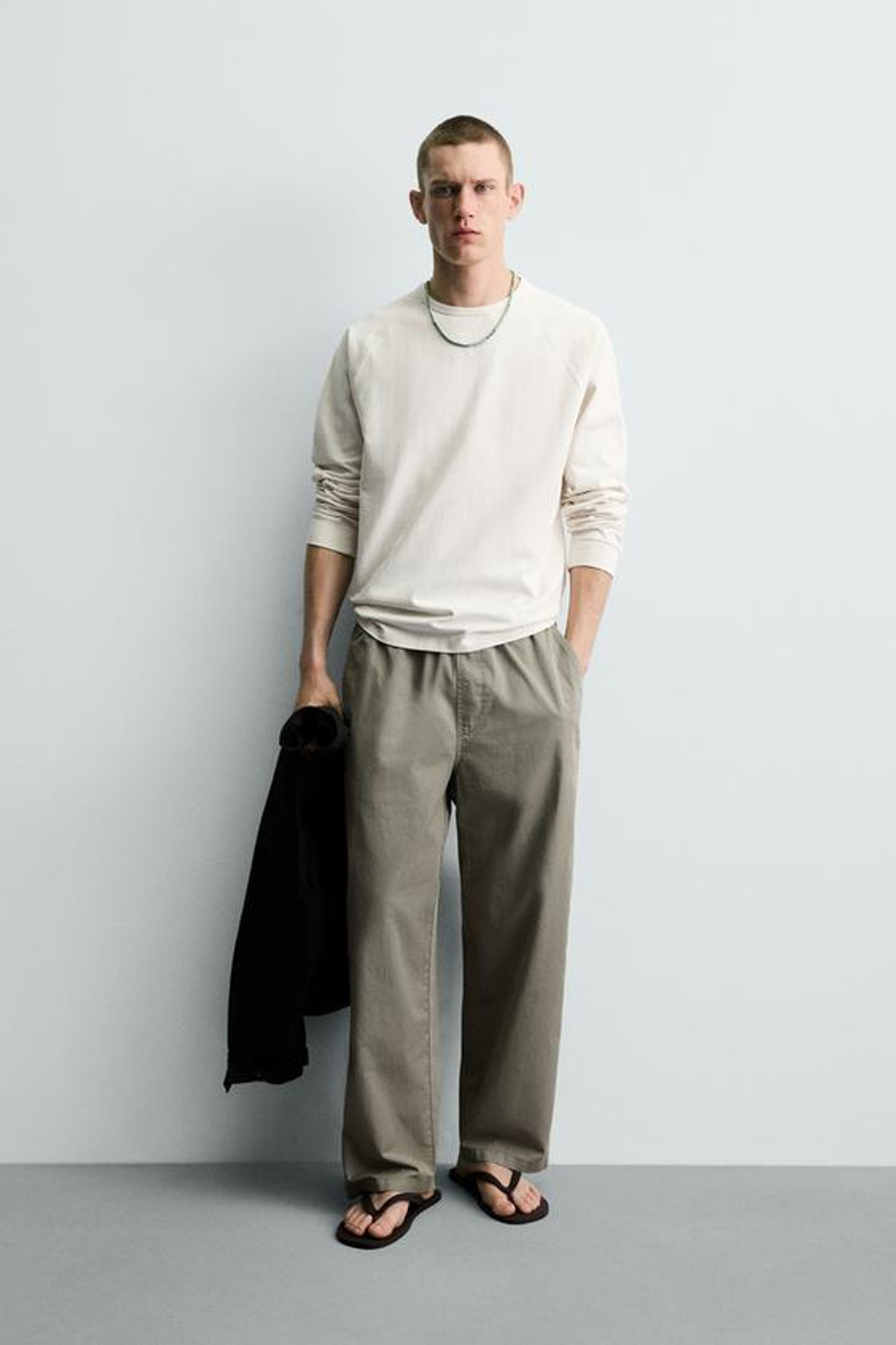 ZARA ХЛОПКОВЫЕ БРЮКИ RELAXED FIT, СВЕТЛЫЙ ХАКИ