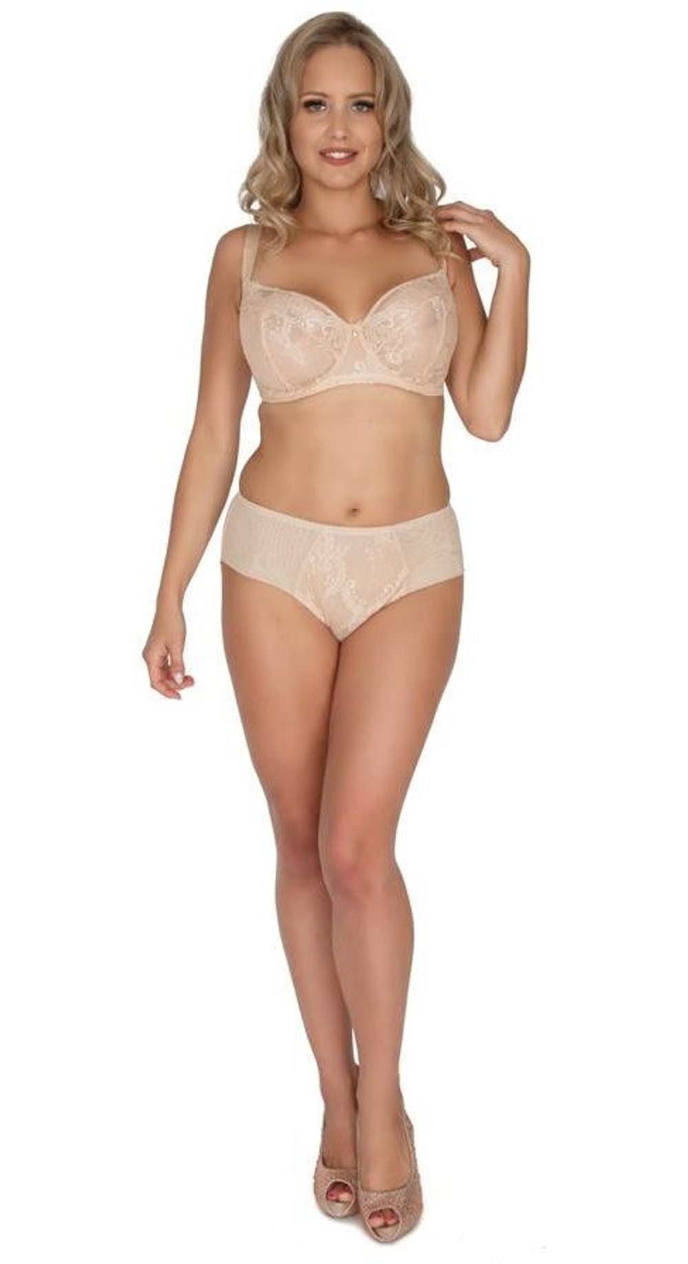 Телесные трусики-слипы из нежного гипюра (Размер: M) (Цвет: телесный)