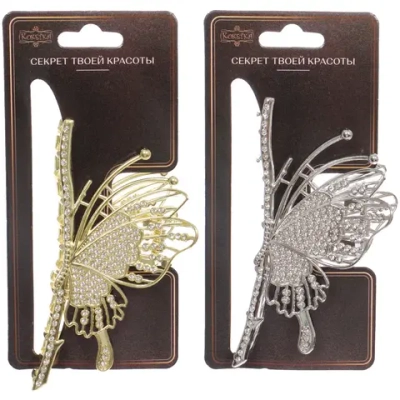Заколка-краб для волос «PORTOFINO», бабочка, цвет золото и хром, 10*5см