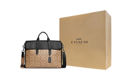 COACH Sullivan Coated Canvas With Pebbled Leather Portable Crossbody Briefcase Large Men"s Brown & Black