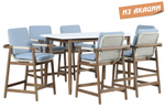 Комплект барной мебели на 6 персон Tagliamento Apoyo, грецкий орех, голубой
