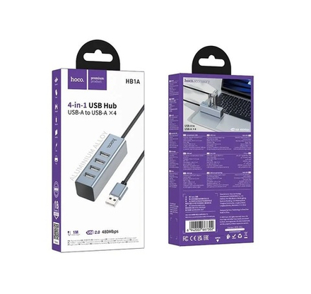 Mega Hub Port HOCO HB1A 4USB 2.0 (темно-серый)