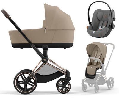 Коляска 3 в 1 Cybex Priam IV Rosegold и автокресло Cloud G i-Size Lava Grey Cozy Beige