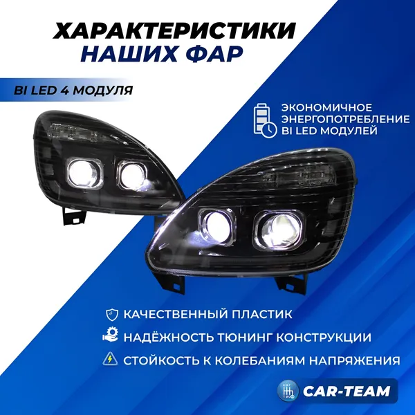 Фары Газель Бизнес в стиле Газели NN передние с 4-мя Bi LED модулями с ДХО и плавающими поворотниками, черная маска (Китай)